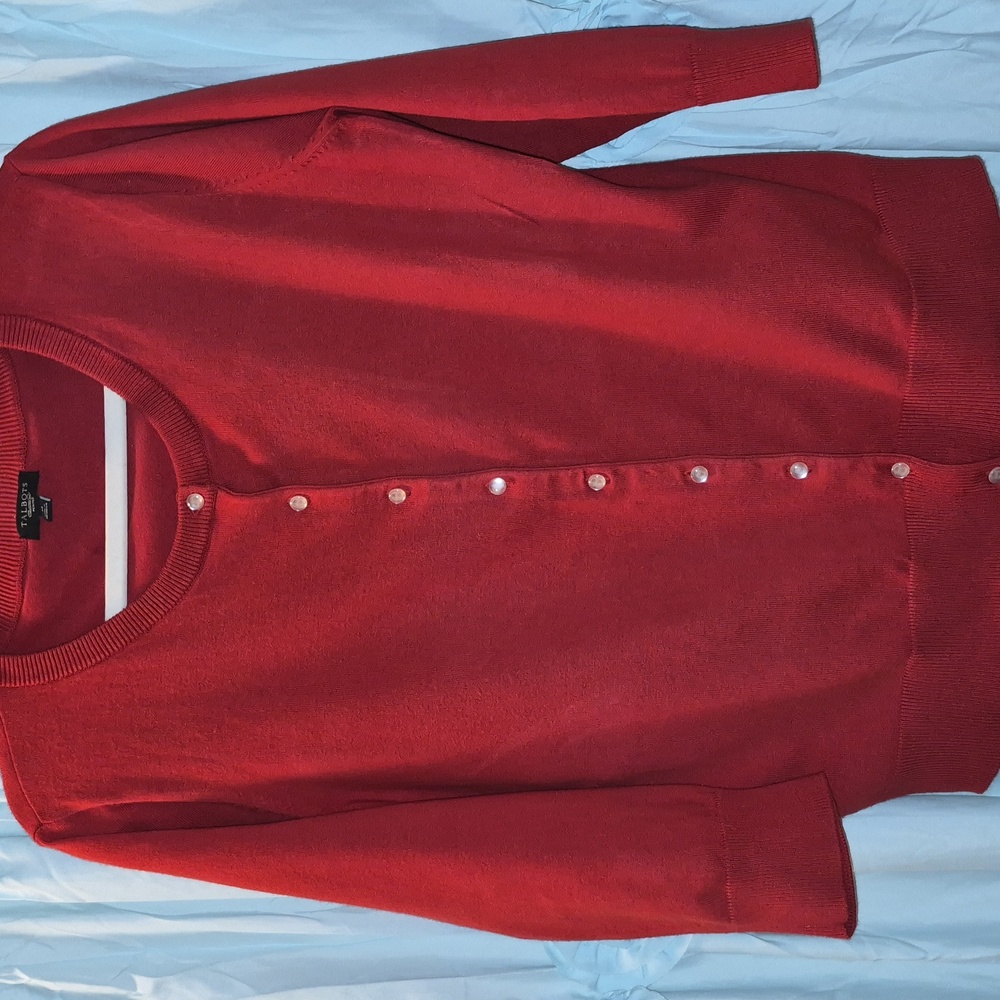 Talbots Red Button 3/4 Sleeve Cardigan Knit Sweater Sz M